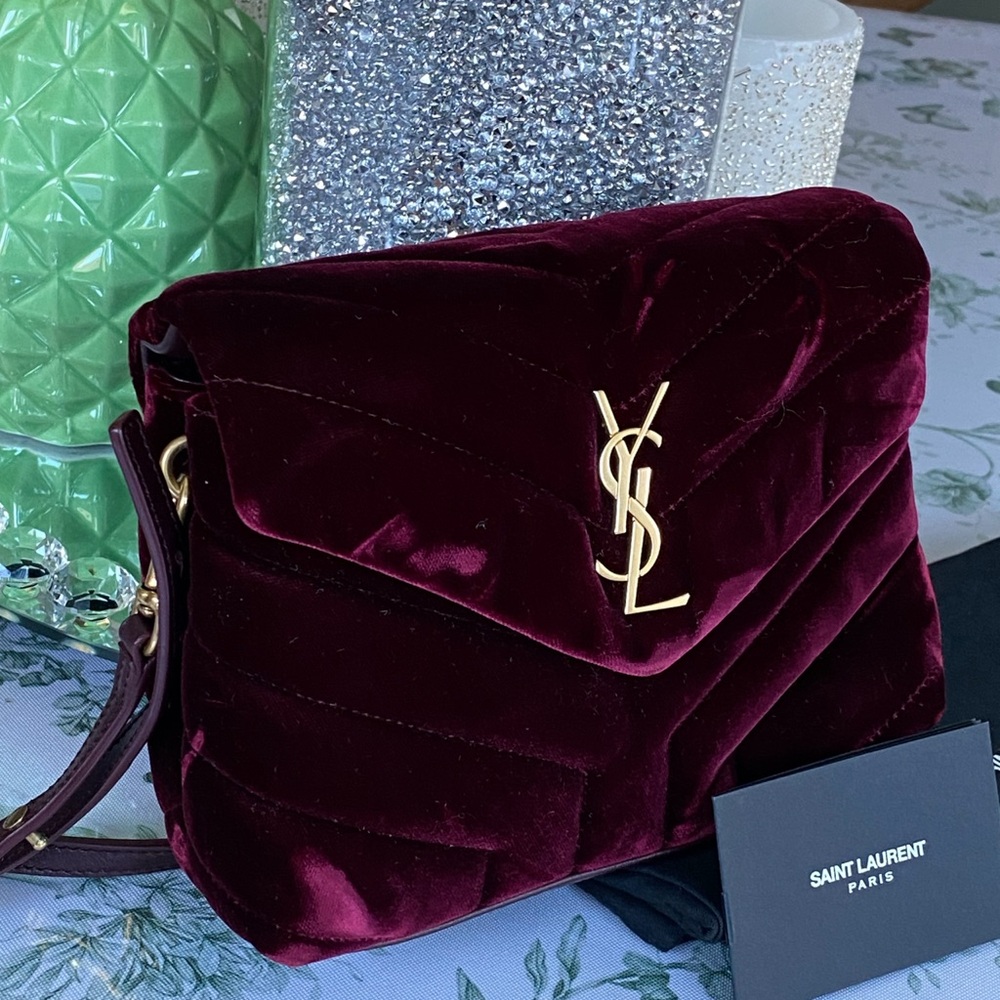 Yves Saint Laurent Deep Red Velvet Crossbody Bag - Picture 2 of 16